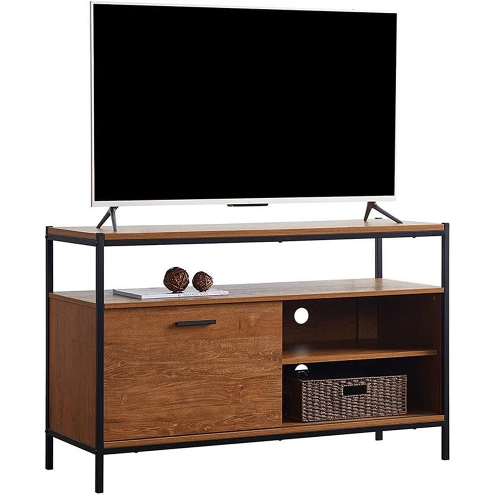 48" Sliding Barn Door TV Media Stand with Storage Shelves, Industrial Entertainment Center with Slide Door Cable