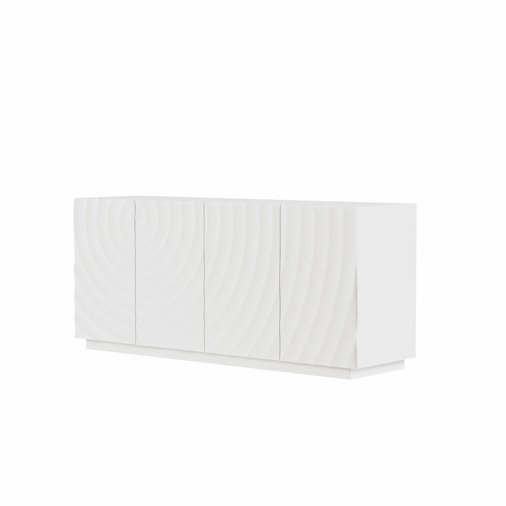 4 Door Modern Sideboard Buffet Cabinet, Accent Storage Sideboard with Water Ripple Door Panels Credenza Cabinet