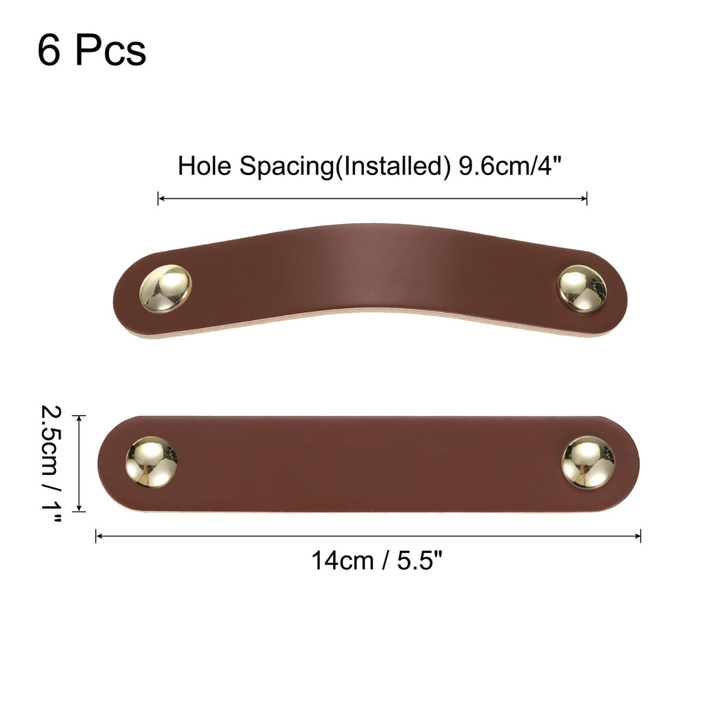 6 Packs Leather Drawer Pulls, Double Hole Leather Drawer Knobs Furniture Dresser Handles Pulls with Screws