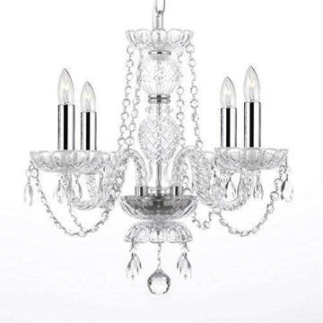 Empress Crystal (Tm) Chandelier Lighting With Chrome Sleeves H17" W17" Swag Plug In-Chandelier W/ 14' Feet Of Hanging Chain And Wire - J10-B15/B43/26098/4