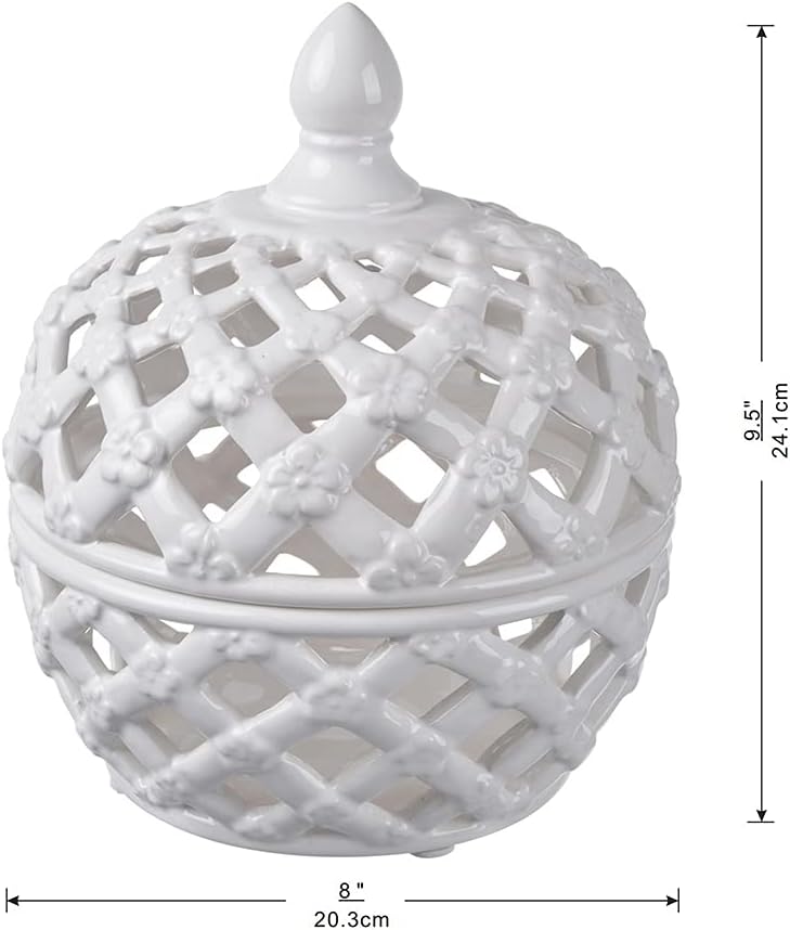 A&B Home Ceramic Lidded Jar White Porcelain Jar Home Décor Tabletop Decorative 8" x 8" x 10"