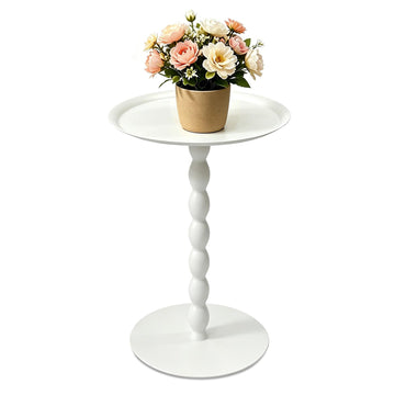 Plant Stand Indoor Outdoor, 11'' Round Single White Metal Plant Stand, Mid Century Modern Pedestal Flower Pot Stand