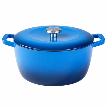 5.5QT Enameled Cast Iron Dutch Oven, Concave Self-Basting Lid, Blue