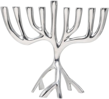 Modern Tree of Life Hanukkah - Contemporary Aluminum Design - Three Fits Standard Hanukkah Candles (7 Inch)