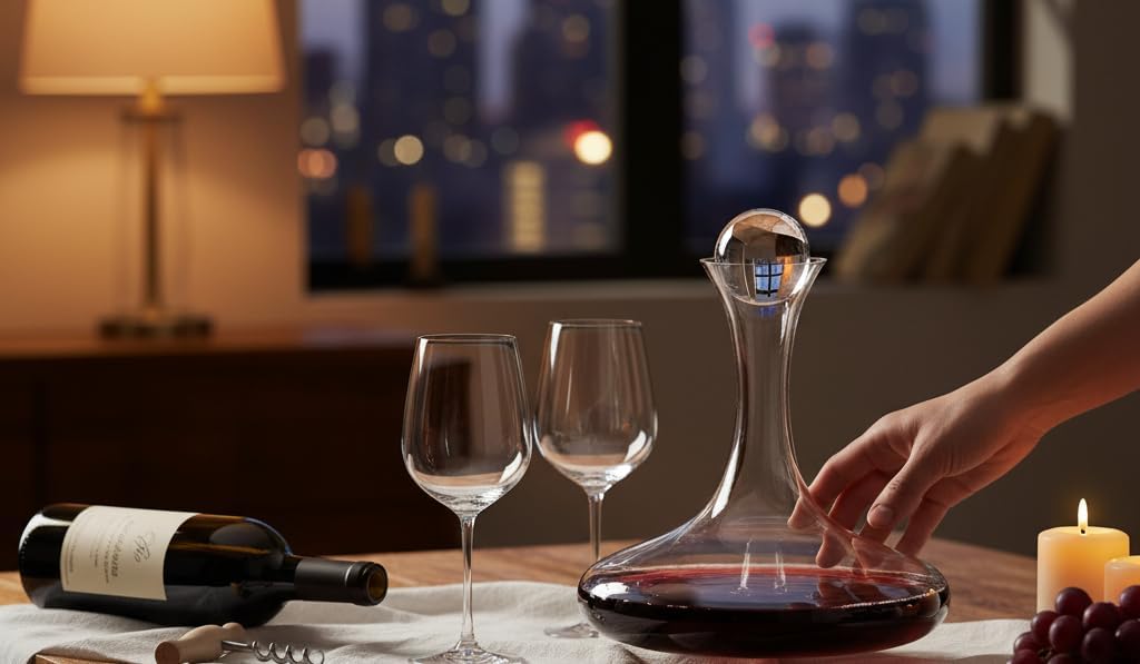 Large Wine Decanter | Hand-Crafted in Europe | 66 FL Oz | Crystal Ground Stopper | Wide Base for Optimal Aeration