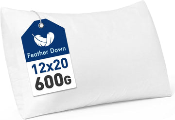 Feather and Down 12x20 Inch Throw Pillow Insert for Sofa Bed Couch