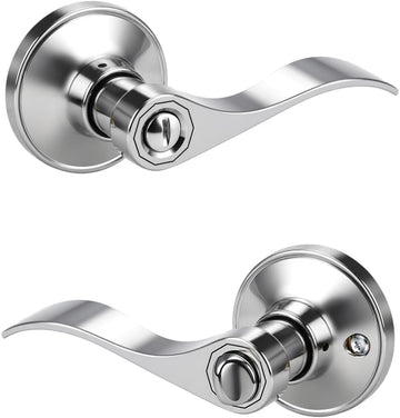 1 Pack Polished Chrome Door Handle Interior Privacy Doorknob Bedroom Door Handle with Lock, Reversible for Left and
