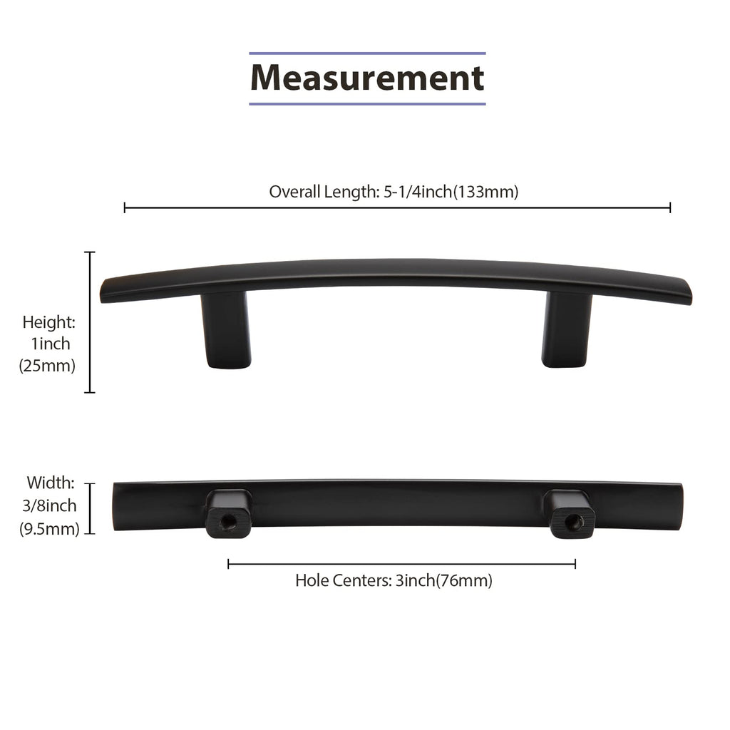 10 Pack Matte Black Cabinet Pulls, Solid Zinc Alloy, 3 Inch CC