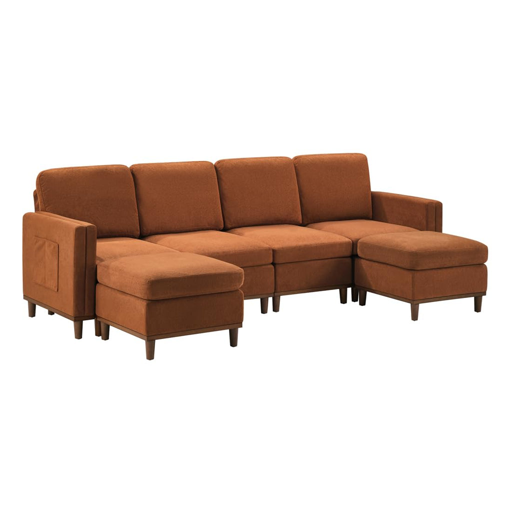 Modular Sectional Sofa with Storage Pockets, Soft Boucle Fabric, Solid Wood Frame, Customizable Configuration (U