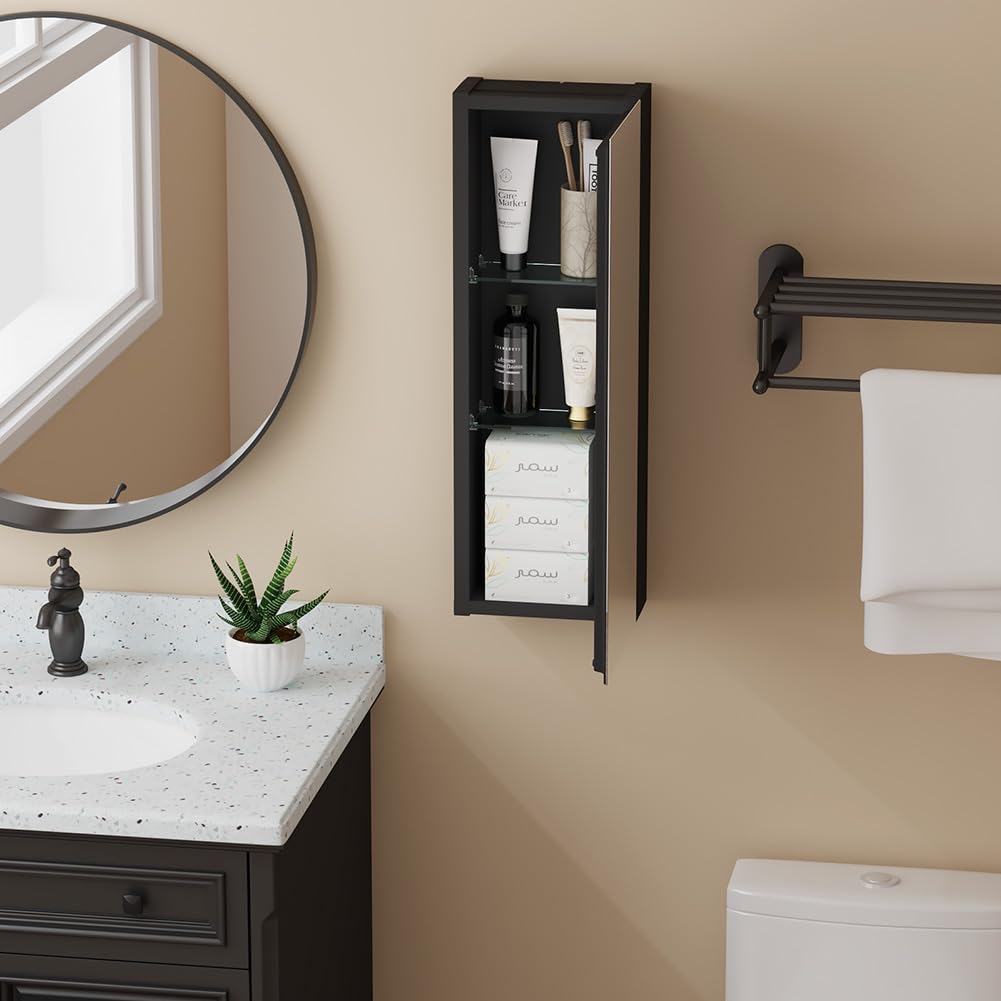 Spliceable Modular Bathroom Medicine Cabinet with Soft Close Doors with Glass on Both Sides, Reversible Wall Mounted