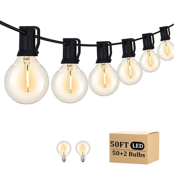 Outdoor String Light 50FT Patio Black with 52 Shatterproof G40 LED Clear Globe Bulbs for Indoor/Outdoor, Connectable