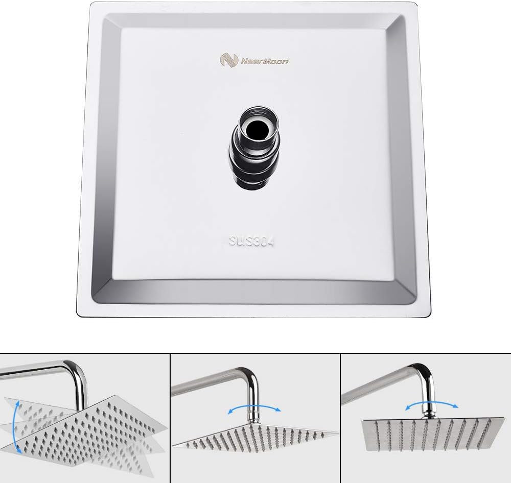 Square Rain Shower Head With Extension Arm, Large Stainless Steel Rainfall Shower-Waterfall Full Body Coverage (8