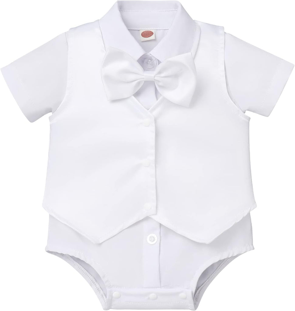 Baptism Christening Outfit for Baby Boys Formal Suit Bowtie Romper Vest Shorts Wedding Tuxedo Gentleman Set