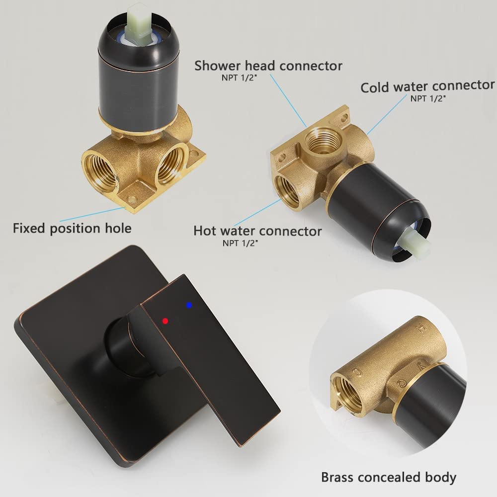 Oil Rubbed Bronze Shower Faucet Set, Single Function Shower Trim Kit with Rough-in Valve, Square Rain Shower Head