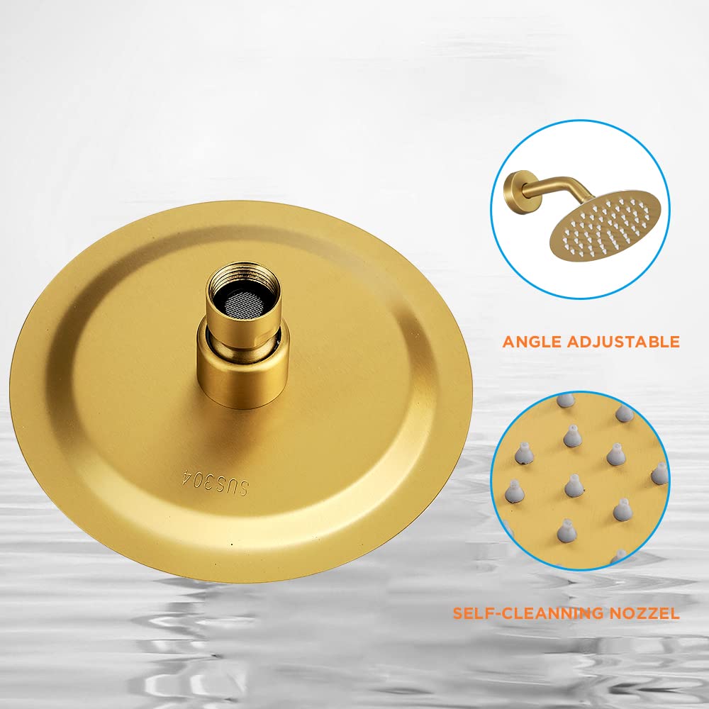 Brushed Gold Shower Head And Faucet Set Complete With Valve Shower Fixtures With 6 Inch High Pressure Rain Shower