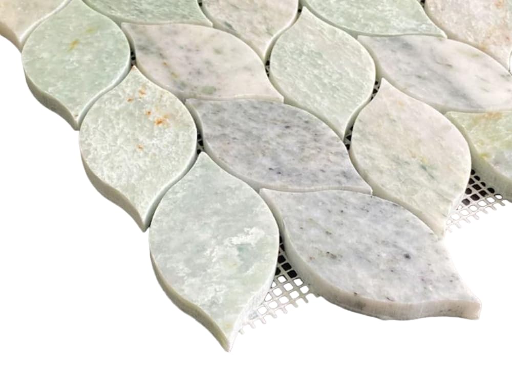 Ming Green Greyish Petal Marble Mosaic Tile - Polished Floral Pattern Natural Stone Floor, Shower Wall, Kitchen