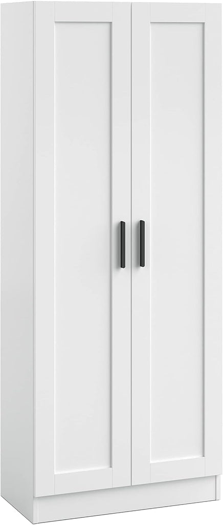 Wooden Storage Cabinet, Narrow Pantry Cabinets Free Standing Tall Storage Cabinet with 2 Doors and Shelves (White)