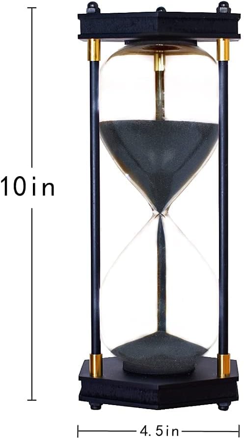 Large Hourglass Timer 60 Minute, Hexagon Wood Sandglass, Black