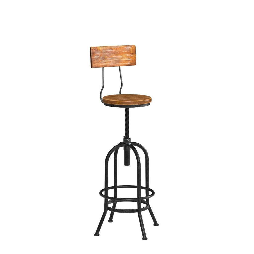 Set of 2-Industrial Bar Stools with Backrest-Swivel Wood Seat-Bar Counter Height Adjustable 26-32.2inch-Kitchen