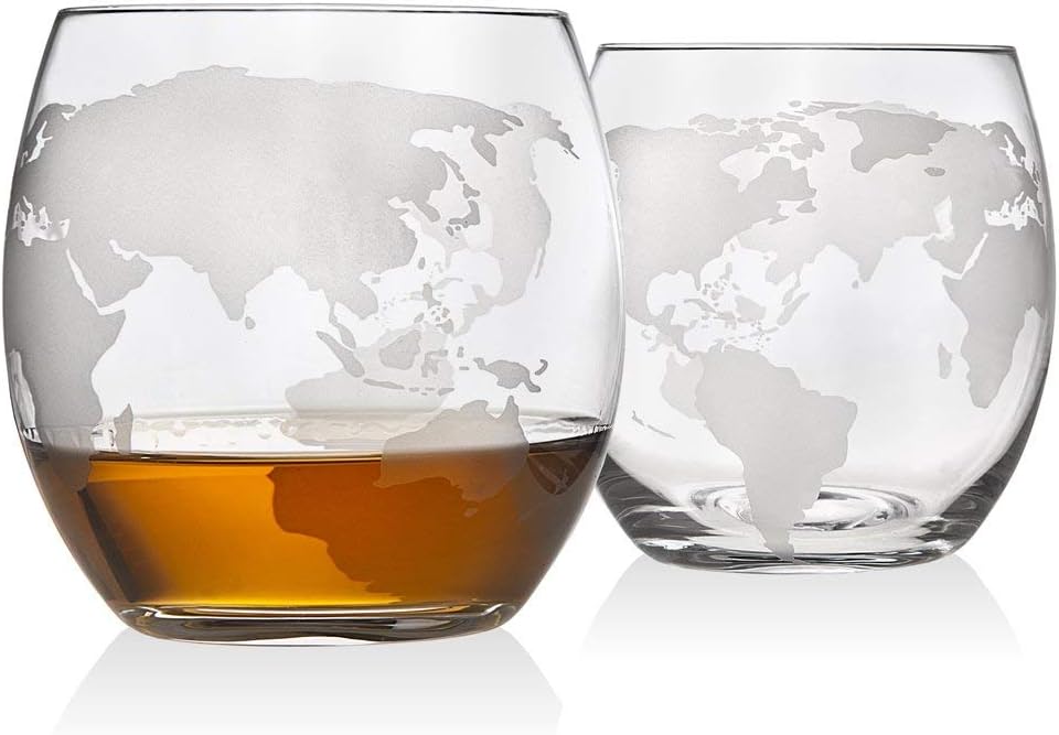 Whiskey Decanter Globe Set with 4 Etched Glasses for Liquor, Scotch, Bourbon, Vodka, Gifts for Men - 850ml Clear - Set of 5