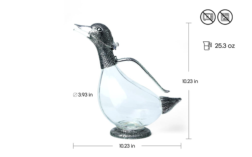 Regent Silverplated Duck Decanter 25.3 oz, 750ml Carafe, Wine Gift, Decanter for Wine, Men/Women's Good Gift on