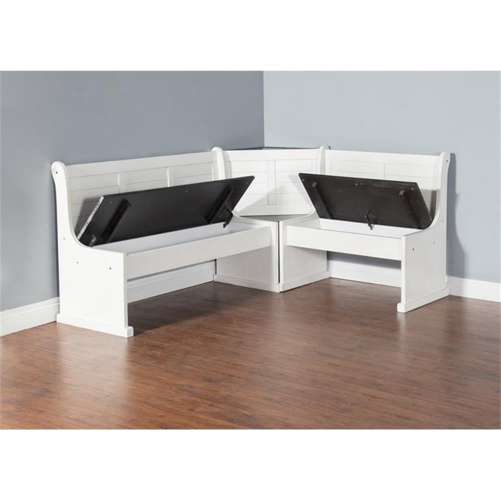 Bayside Farmhouse 4 Piece Wood Breakfast Nook Set in White/Brown