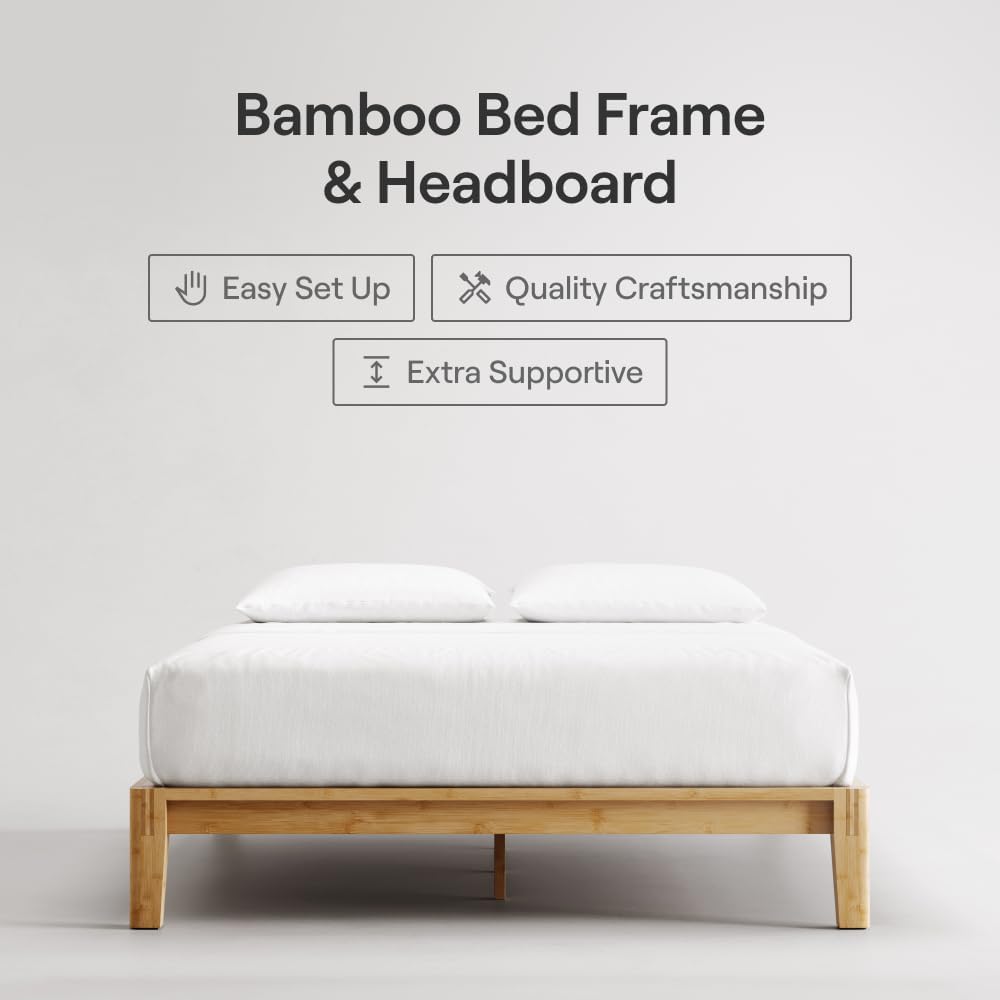 Bamboo Platform Bed Frame - Full - Natural - Floating Center Support Legs - 12" Height - Easy Tool Free Set Up