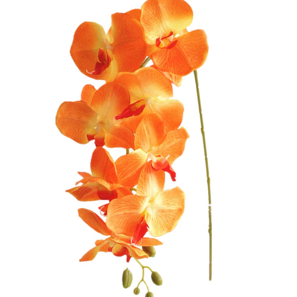 6pcs Orange Color Moth Orchids Phalaenopsis 8 Heads Artificial Silk Large Orchid Flower Branch (Orange)