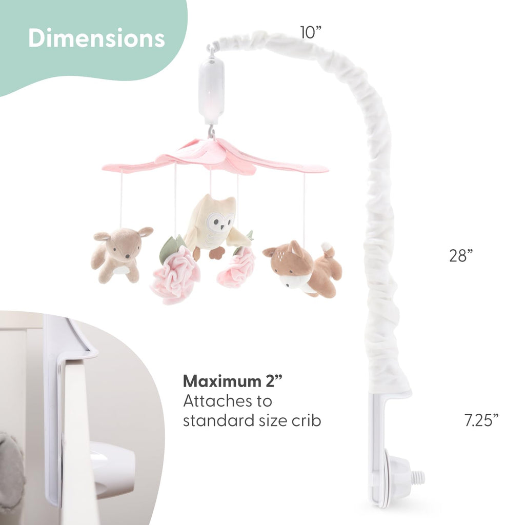 Crib Mobile for Girls - Pink and White Musical Baby Crib Mobile with 12 Lullabies, Forest Baby Little Forest Nursery