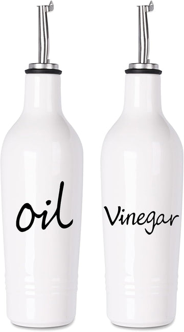 OZ Ceramic Oil and Vinegar Dispenser Bottle Set (White) - Set of 2