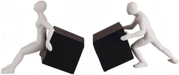 Abstract Figure Bookend Modern Sculptural Resin White Textured Finish Highlighting Carved Shape for Bookcases