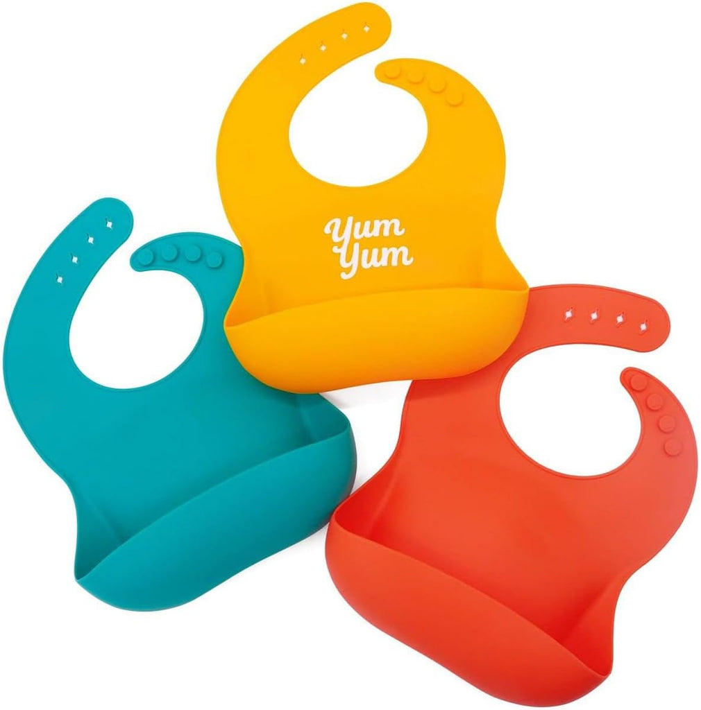 Silicone Bibs 3 Pack AND 5 Pack, Waterproof Toddler Bibs, BPA-Free with Food Catcher Pocket, 6-36 Months