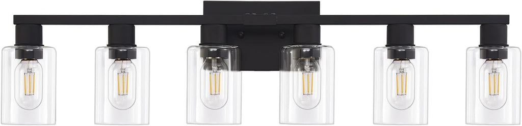 6 Light Bathroom Vanity Light, Matte Black Vanity Light Fixtures, Large Vanity Lights , Farmhouse Light Fixtures with