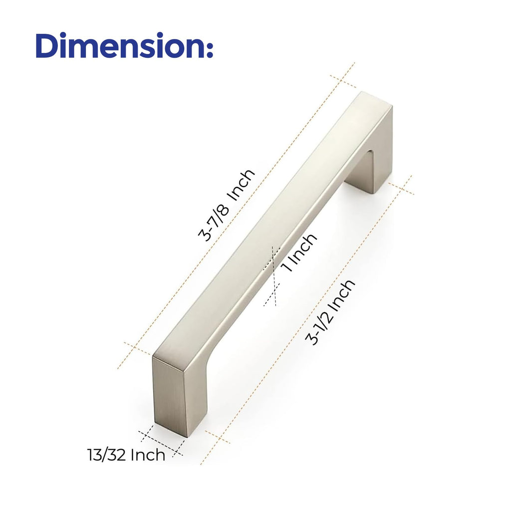 Brushed Nickel Cabinet Handles Square Pulls, 3-1/2 Inch, 10 Pack