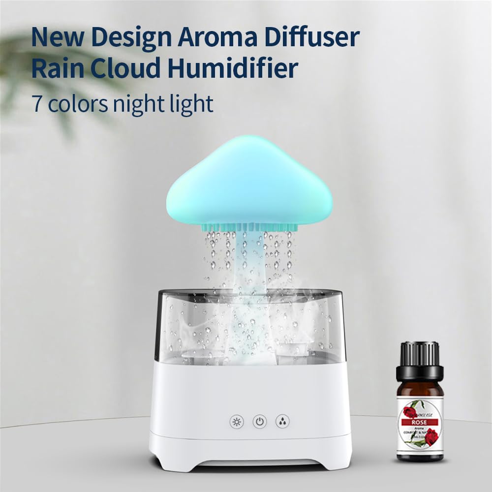 Rain Diffuser Cloud Humidifier Diffuser Water Drip Waterfall Lamp Mushroom Humidifier (Size: 6.54''x10.5'')