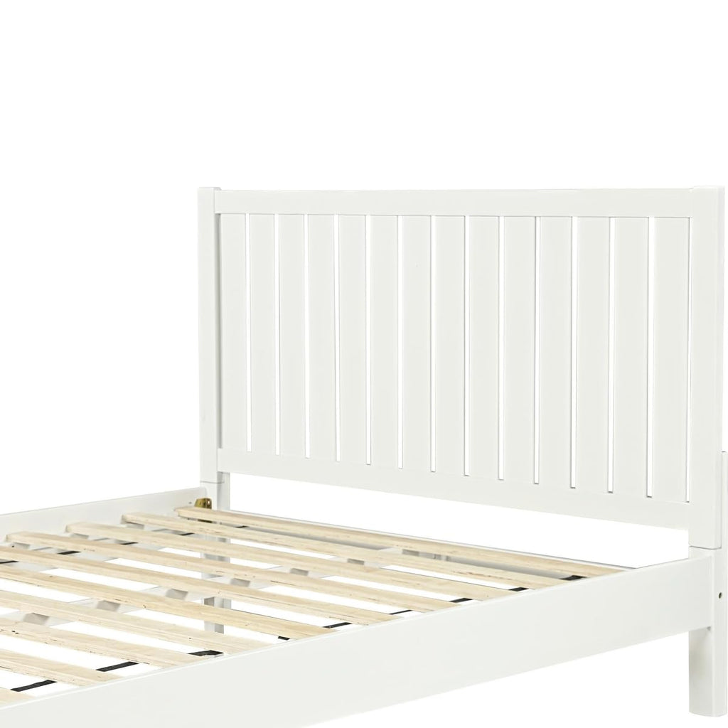 Shiplap Texture Solid Wood King Bed Frame, White