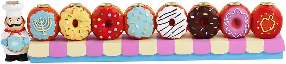 Zion Judiaca Doughnuts for Children Candle Hand-Painted Chanukah Sofganiyot Chanukiah for Kids Fits Standard Hanukkah