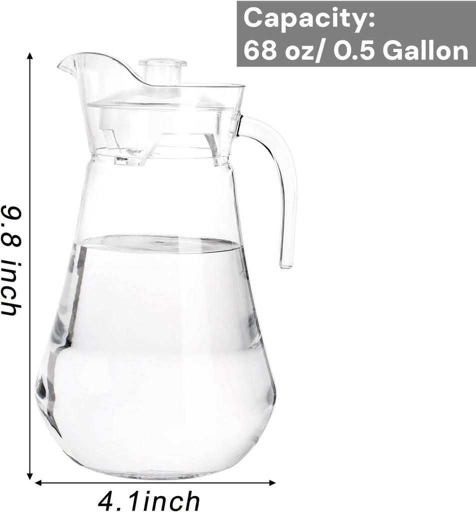 2 Pack Plastic Pitcher, 68Oz Clear Iced Water Jug with Lid and Handle, Heat Resistant BPA-Free Tea Pitcher for