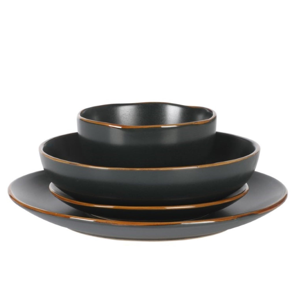 Hazeltine 16-Piece Black Stoneware Dinnerware Set - Plates and Bowls, Durable Ceramic Kitchen Dinner Set