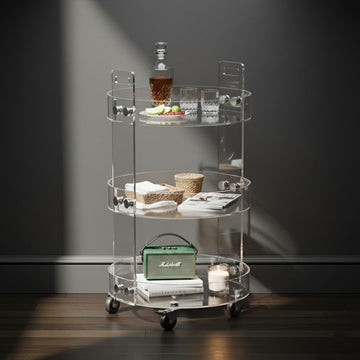 Round Acylic Serving Cart ,Acylic Side Table on Wheels,Rolling Beverage Storage Shelf Dining Room (2615 (3-Layer))