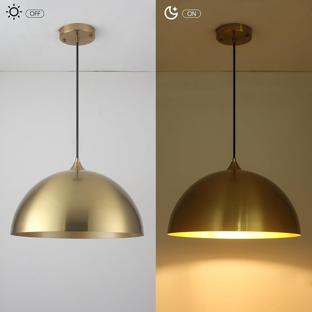 Gold Pendant Light 15.7", Modern Pendant Lights Kitchen Island, Large Farmhouse Hanging Lamp for Dining Room Bedroom