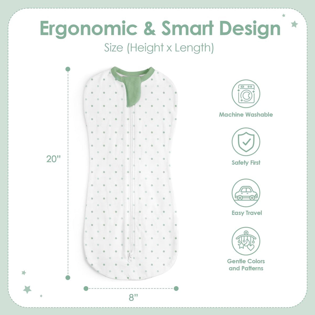 Swaddle, Cotton Arm-In Zipper Sleep Sack, Wearable Blankets Wrap for Infant Girls, Boys (Green
