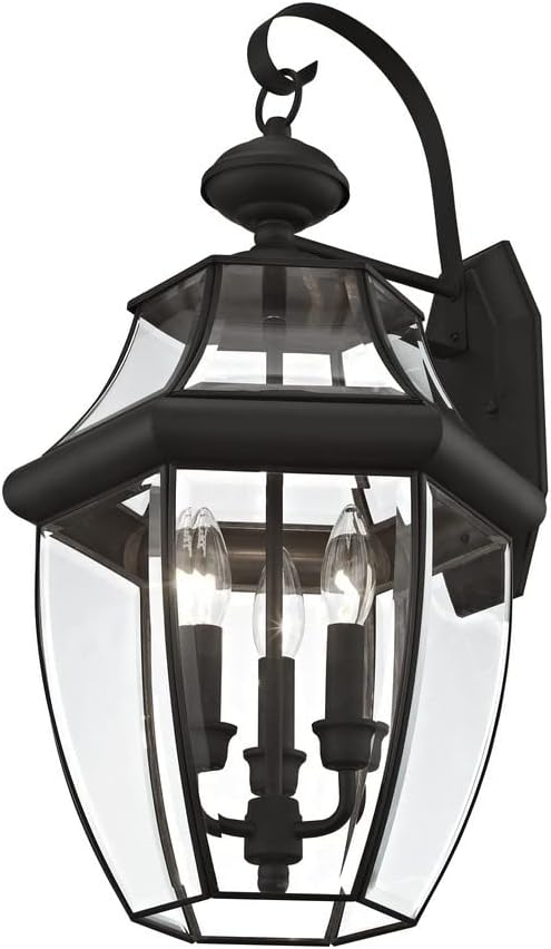 Monterey 3-Light Outdoor Wall Lantern with Clear Beveled Glass, 22.5 Inch - Bronze