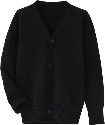 Unisex Boys Girls Cardigans Sweater V-Neck Long Sleeve School Uniforms Button Knit Tops