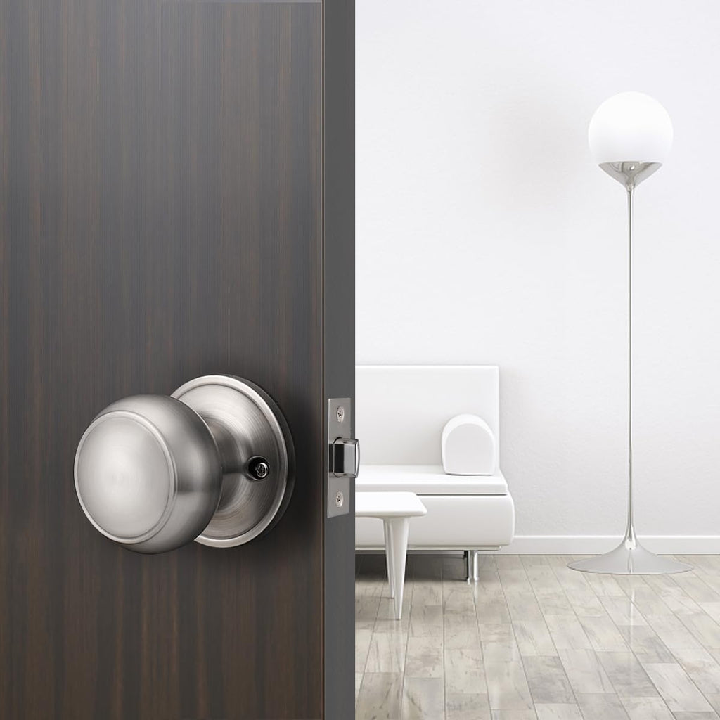 8 Pack Interior Door Knobs Passage Function, Brushed Nickel Finish Closet Door Handles Keyless Levers French Doors