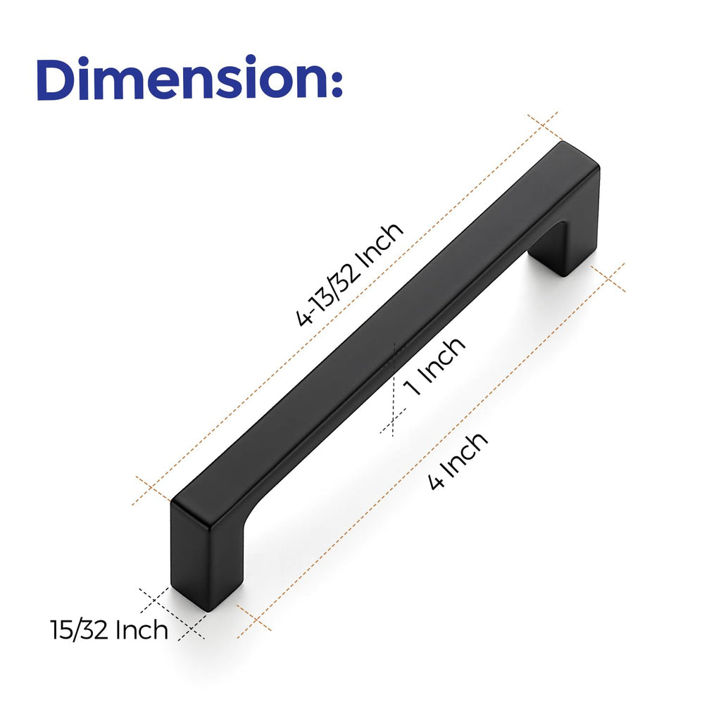 Matte Black Square & Solid Cabinet Handles,4 Inch,1 Pack