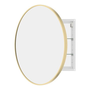 Bathroom Medicine Cabinet with Mirror, 28 Inch Gold Round Mirror Medicine Mabinet Wall Mounted with Aluminum Alloy