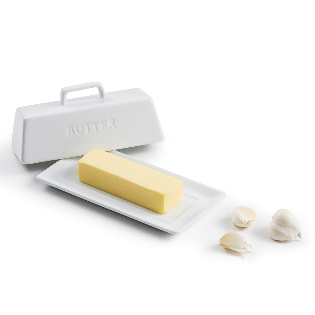 Ceramic Butter Dish with Lid, Countertop, Dishes, Tray, White