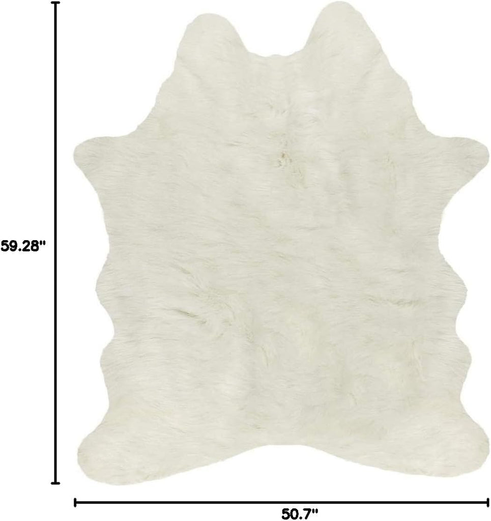 Faux Cowhide Rug for Rustic and Western Decor | Low Pile Faux Fur Rug with Off White Cow Print | Cruelty-Free Fade