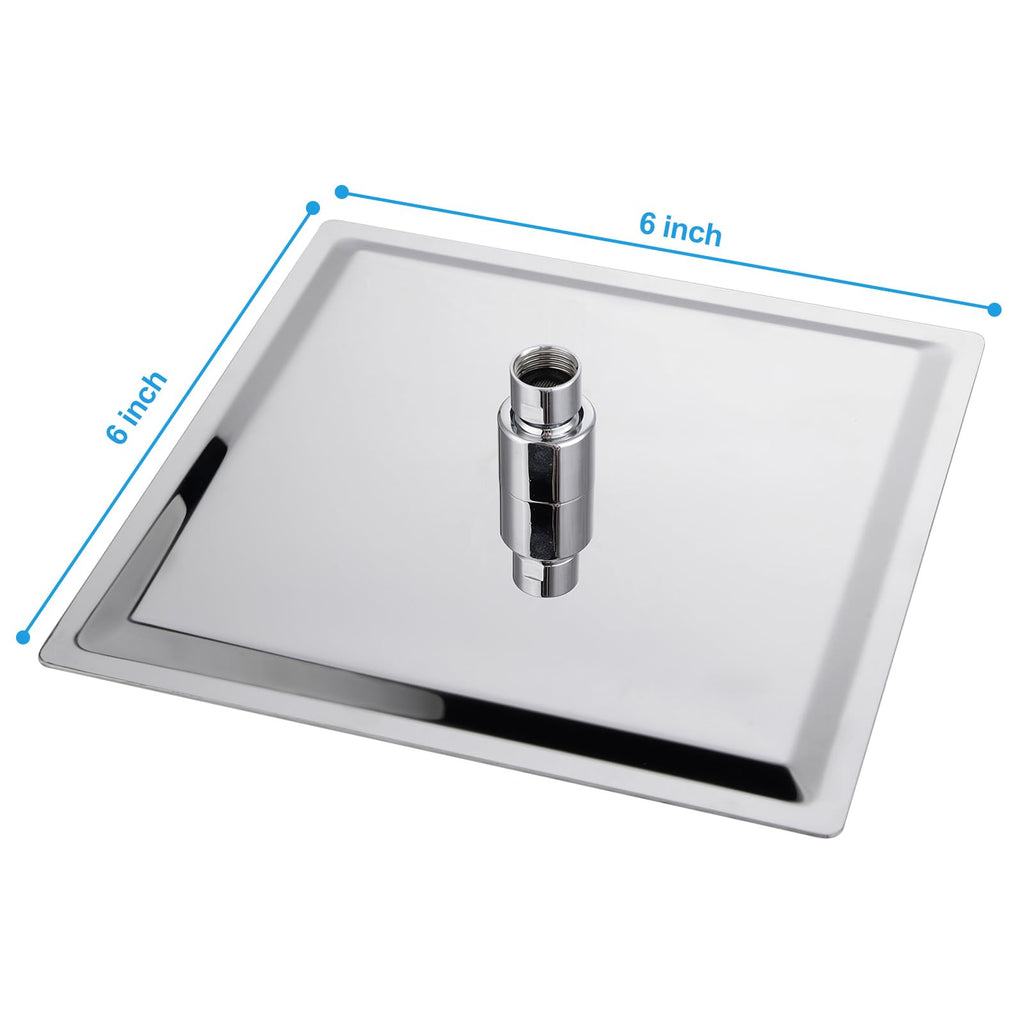 Rain Shower Heads High Pressure, Rainfall Showerhead Fixed Mount, 6 Inch Large Square High Flow Shower Head (Chrome)